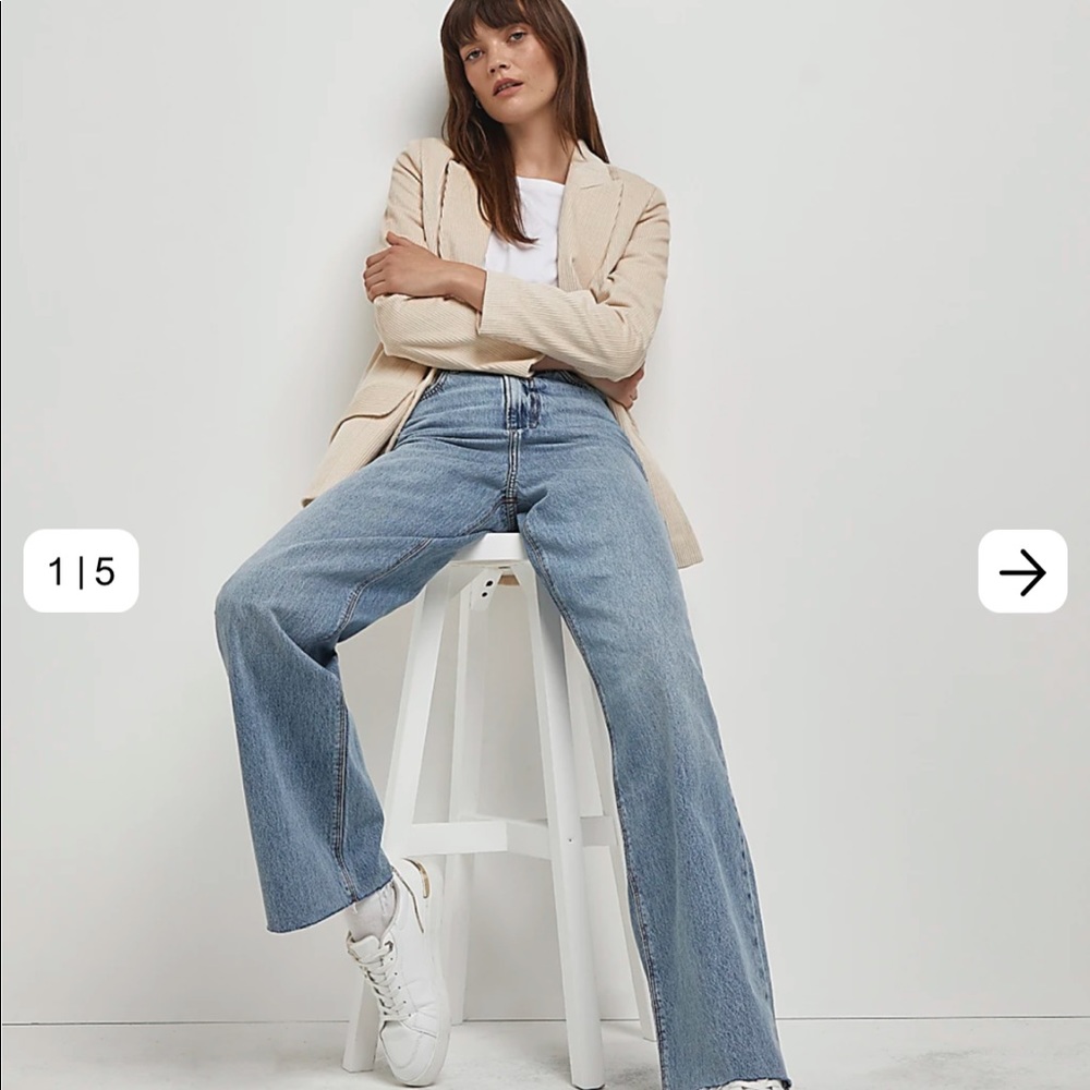 River Island Blue High Waisted Wide Leg Jeans